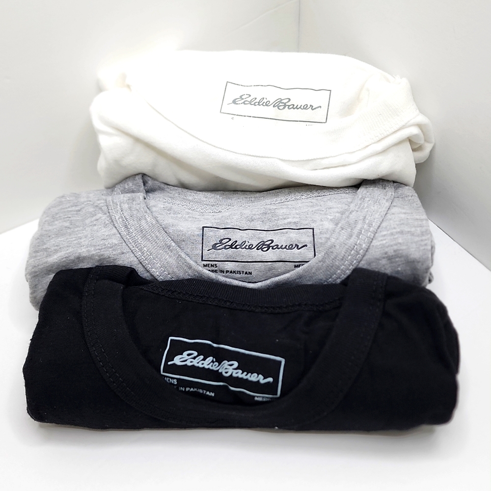 EDDIE BOUER MEN'S CLASSIC COTTON CREW NECK TEE, WHITE GRAY & BLACK - Picture 6 of 6